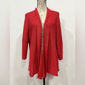 Eileen Fisher Open Front Cardigan Lightweight Sweater Hemp Knit XL Coral Red
